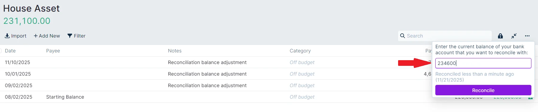 Image of asset reconcile box